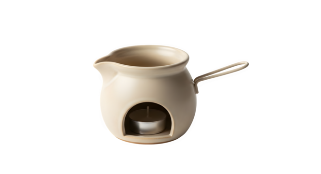 Ceramic oil burner isolated on transparent background, aroma lamp with candle holder, fragrance diffuser for aromatherapy, spa, and home decor - Powered by Adobe