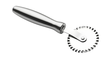 Stainless steel pastry wheel cutter isolated on transparent background, ideal for cutting dough, pasta, and ravioli with precision and ease
