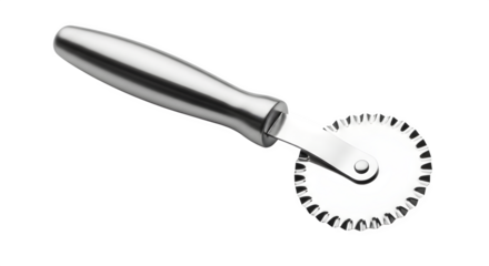 Stainless steel pastry wheel cutter isolated on transparent background, ideal for cutting dough, pasta, and ravioli with precision and ease