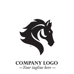 Stylish Head of Horse Logo Symbol in Black on White Background with Elegant Minimal Design