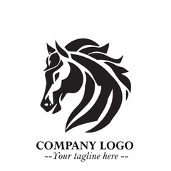 Stylish Head of Horse Logo Symbol in Black on White Background with Elegant Minimal Design