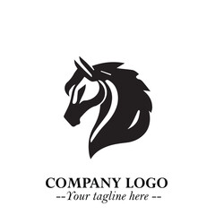 Stylish Head of Horse Logo Symbol in Black on White Background with Elegant Minimal Design