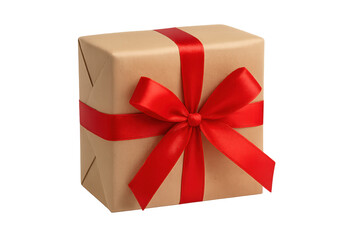 Obraz premium Gift box wrapped in brown paper with red ribbon
