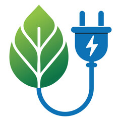 Eco Green Energy Symbol – Leaf and Electric Plug Icon for Clean Power, Renewable Electricity, and Sustainable Technology