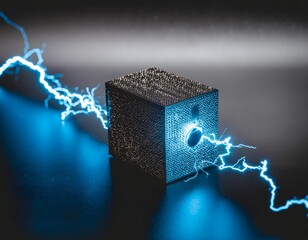 Metallic Energy Core Box Emitting Blue Lightning