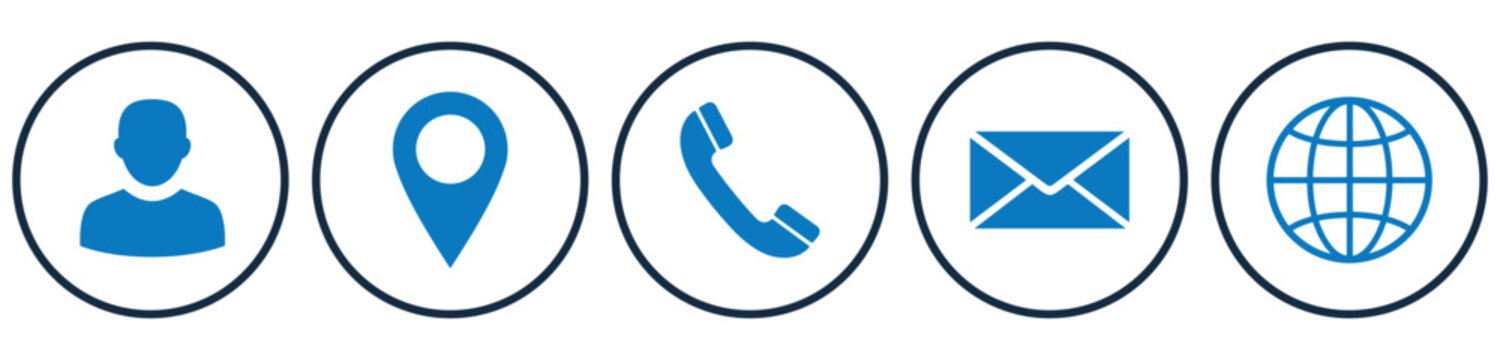 Business Card and Website Contact Icon Set &ndash; Name, Phone, Email, Location & Web Symbols in Blue Vector