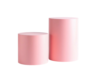 Two smooth, cylindrical, pink pedestals arranged against a black background