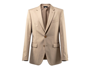 Light tan single-breasted suit jacket, featuring notched lapels and two front pockets