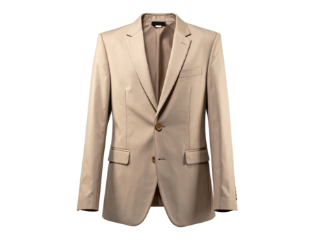 Light tan single-breasted suit jacket, featuring notched lapels and two front pockets