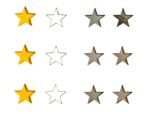 Nine diverse star-shaped icons in gold, silver, and pewter arranged on a dark background
