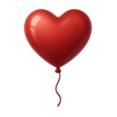 Valentine heart balloon with glossy red surface, romantic Valentine heart balloon for love celebration, 3D Valentine heart balloon PNG,Isolated on transparent background, PNG die-cut for advertising. 
