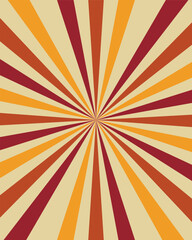 Retro sunburst pattern with warm hues of orange red and yellow radiating outward