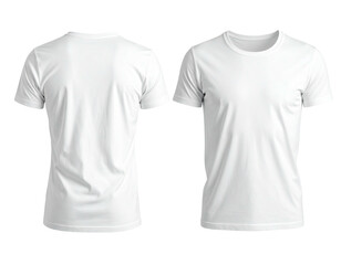 Two views of a plain white crew-neck t-shirt, front and back, rendered on a transparent backdrop