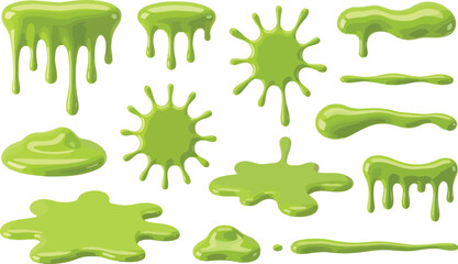  Viral Toxic Goo - Realistic Drip & Splatter Set  slime, toxic goo, realistic drip, splatter set, neon green, vector liquid, melt, sticky, spooky, Halloween, popular texture,
