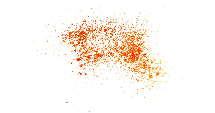 Photograph capturing a dramatic blood splash on a clean white background. The red liquid forms organic droplets and abstract shapes. Adeal for horror, medical, or artistic use.