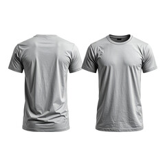 Front and back view of a plain light gray crewneck t-shirt on a black background