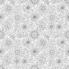 Obraz premium Intricate black and white floral pattern creates a detailed and ornate seamless background texture