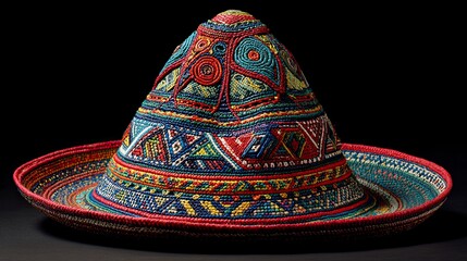 Colorful Embroidered Mexican Hat with Vibrant Patterns and Textures for Cultural and Fashion Themes
