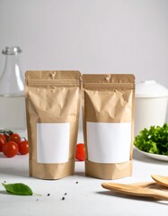 Blank craft paper pouches with white label.