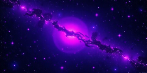 Naklejka premium Cosmic anime background featuring vibrant purple stars scattered across a dark galaxy, illustration art, astronomy