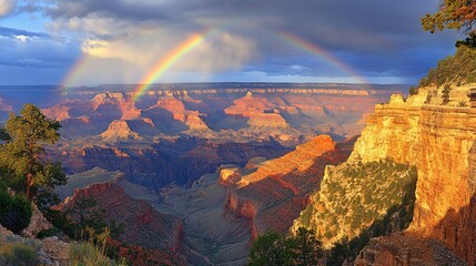 Grand Canyon double rainbow panorama