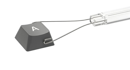 Keyboard key being removed with a key puller isolated on transparent background tool used to remove the keycap from a mechanical keyboard for cleaning