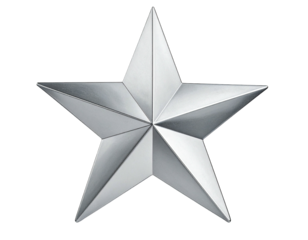 Shiny silver five-pointed star isolated on a transparent background, studio lighting