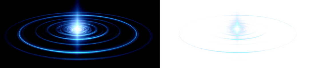 Obraz premium Radiant Blue Neon Energy Ripple Effect in SciFi Style Display on Black and Transparent Background, cutout, png