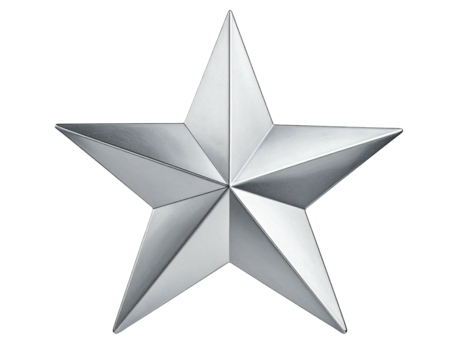 Shiny silver five-pointed star isolated on a transparent background, studio lighting
