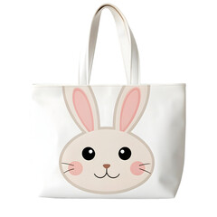Fototapeta premium White tote bag with a cute bunny face isolated on transparent background