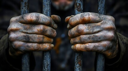 Hands in Rusty Metal Bars