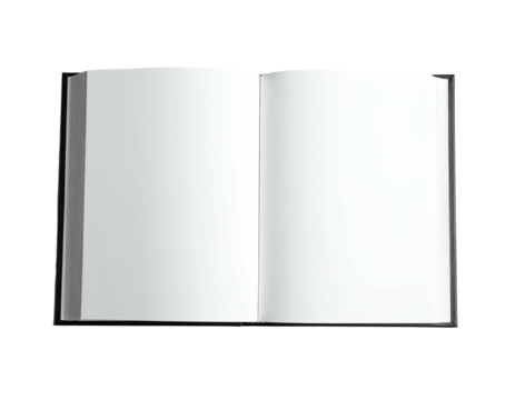 A top-down view shows an open book with blank pages, perfect for writing or sketching