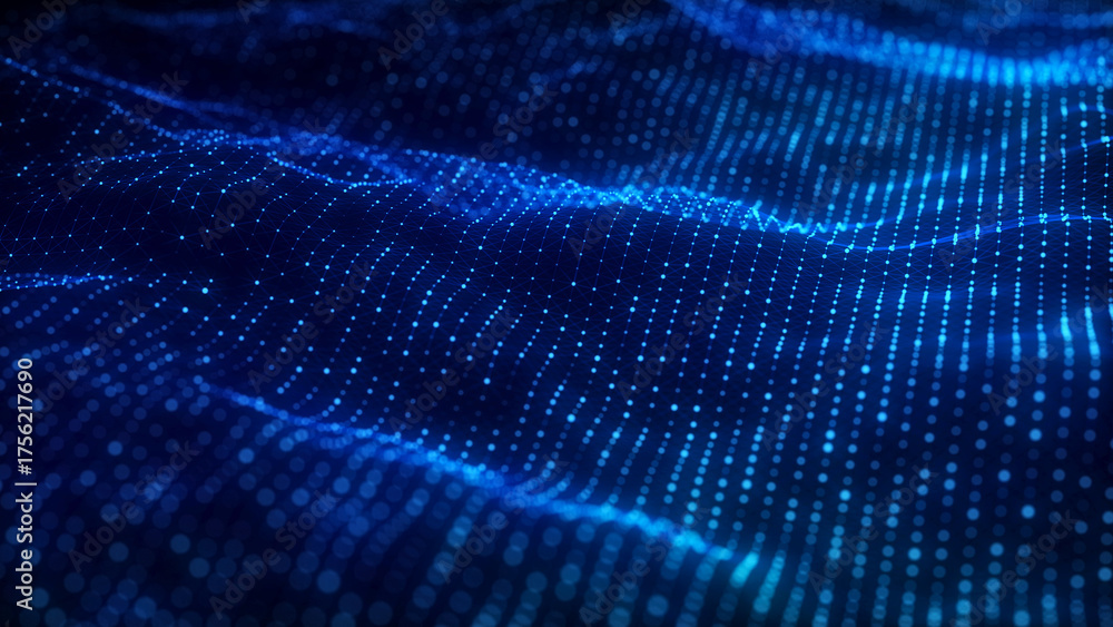 Wall mural music color wave of particles and lines. big data visualization. abstract blue background with a dyn