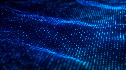 Music color wave of particles and lines. Big data visualization. Abstract blue background with a dynamic wave. 3d rendering.