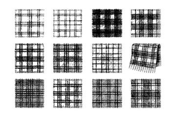 Chalk texture plaid patterns with grunge effect on white background