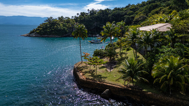 Tropical Island Paradise In Paraty Brazil South America Coastal Beach Landscape With Blue Ocean Water Summer Vacation Destination Travel And Nature