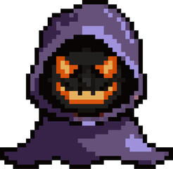 Obraz premium pixel illustration of halloween ghost in hooded cloak