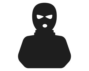 Incognito anonymous character silhouette icon, hacker or scammer with hidden face, villain. Thief, criminal, robber simple sign. 