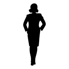 Vector silhouette of a woman, a businesswoman standing elegantly in black isolated on white background