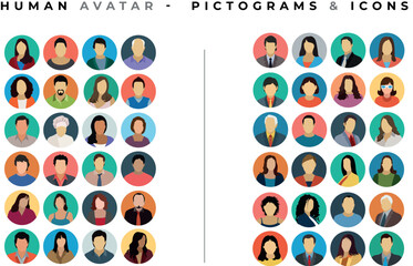 Diverse Group of Circular Human Avatars Split Screen Illustration for Social, Business, and Team Projects