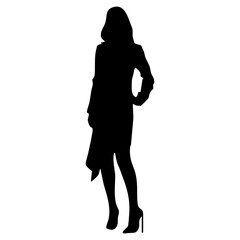 Vector silhouette of a woman, a businesswoman standing elegantly in black isolated on white background