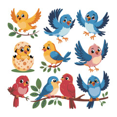 set of cartoon birds