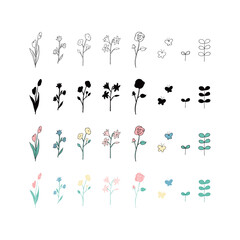 シンプルな花と葉っぱのかわいい植物のイラスト