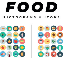 Food Icons Pictograms Set: Colorful Circular Symbols for Design, Branding and Marketing