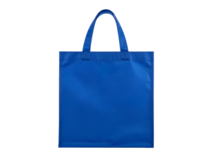 Royal blue rectangular tote bag with a simple handle. Front view centered, on black backdrop