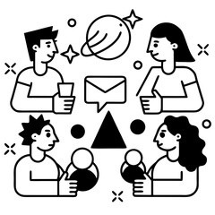 Vector silhouette illustration of a couple in profile with a heart icon symbolizing love and romance