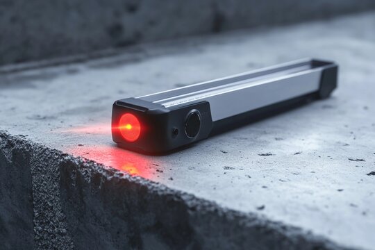 Close-up of digital laser level emitting red beam