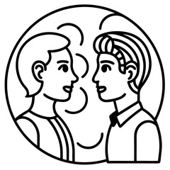 Vector silhouette illustration of a couple in profile with a heart icon symbolizing love and romance