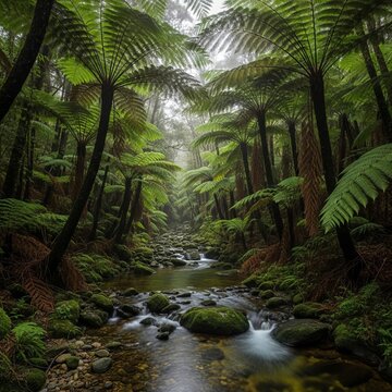 Tasmanian rainforest tree fern gully where yearold Dicksonia ant