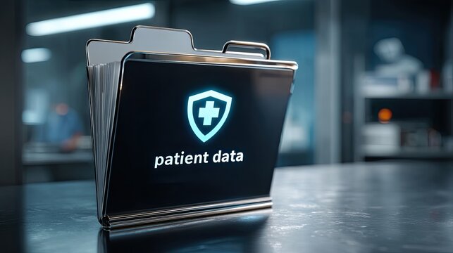 Patient data management in healthcare facilities digital interaction technology modern office secure environment